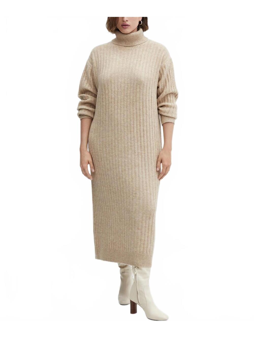 Mango Ribbed Turtleneck Dress Taldorin Light/Pastel Grey Tan NWT Size 10/XL